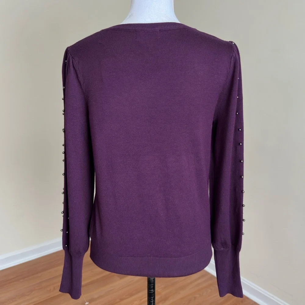 Carmen Mark Valvo Dark Purple Blouse Women Small petite NWT Pearl Sleeve Detail - Picture 4 of 9